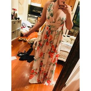 garden meandering blush floral print maxi dress